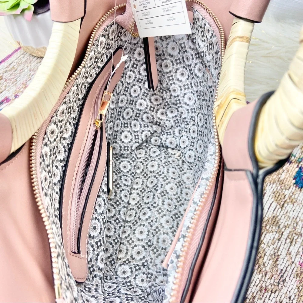 NWT•Urban Expressions•pink Blush satchel wood rattan wrapped handles